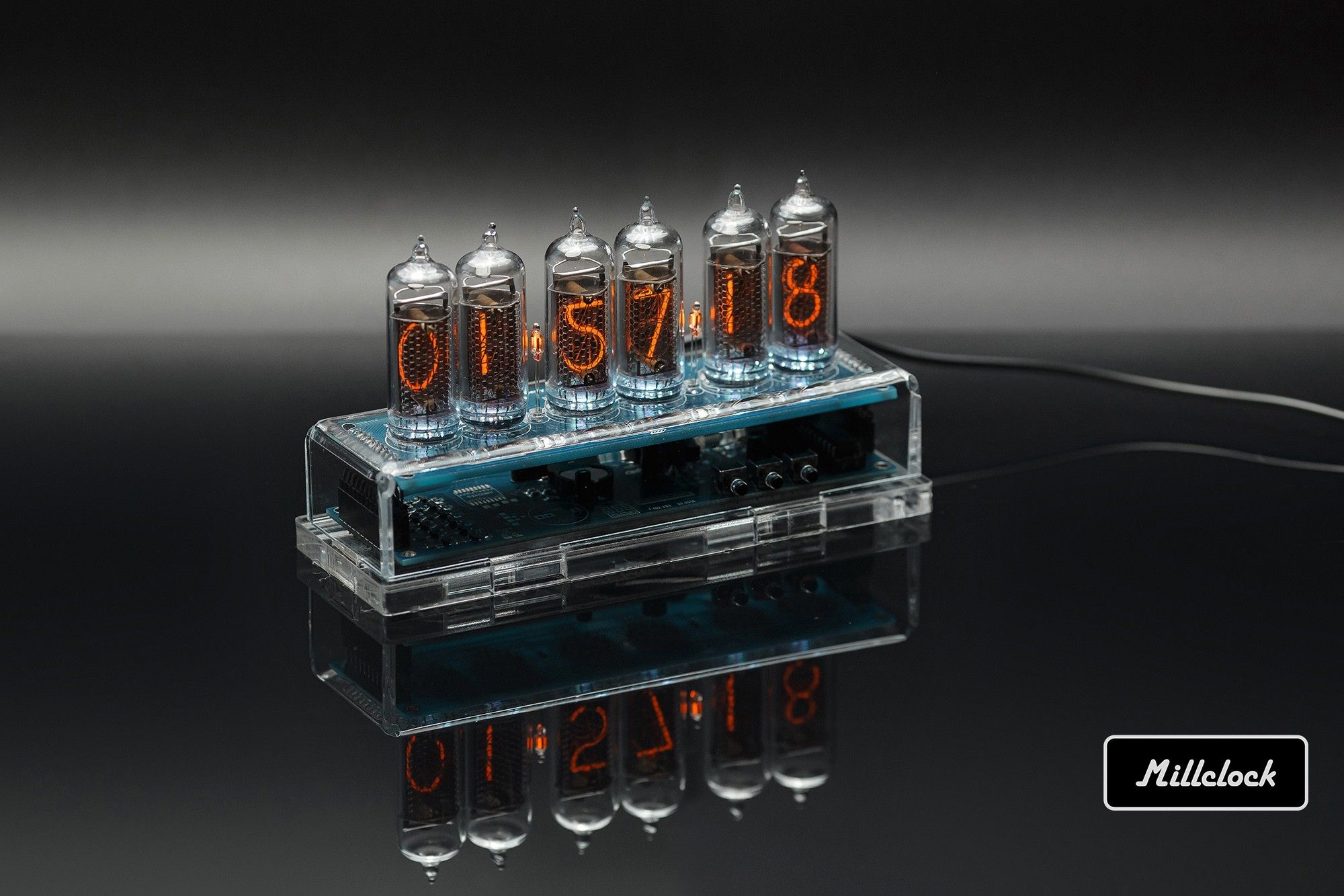 IN-14 NIXIE TUBE CLOCK ASSEMBLED ACRYLIC ENCLOSURE  ADAPTER 6-tubes by MILLCLOCK 