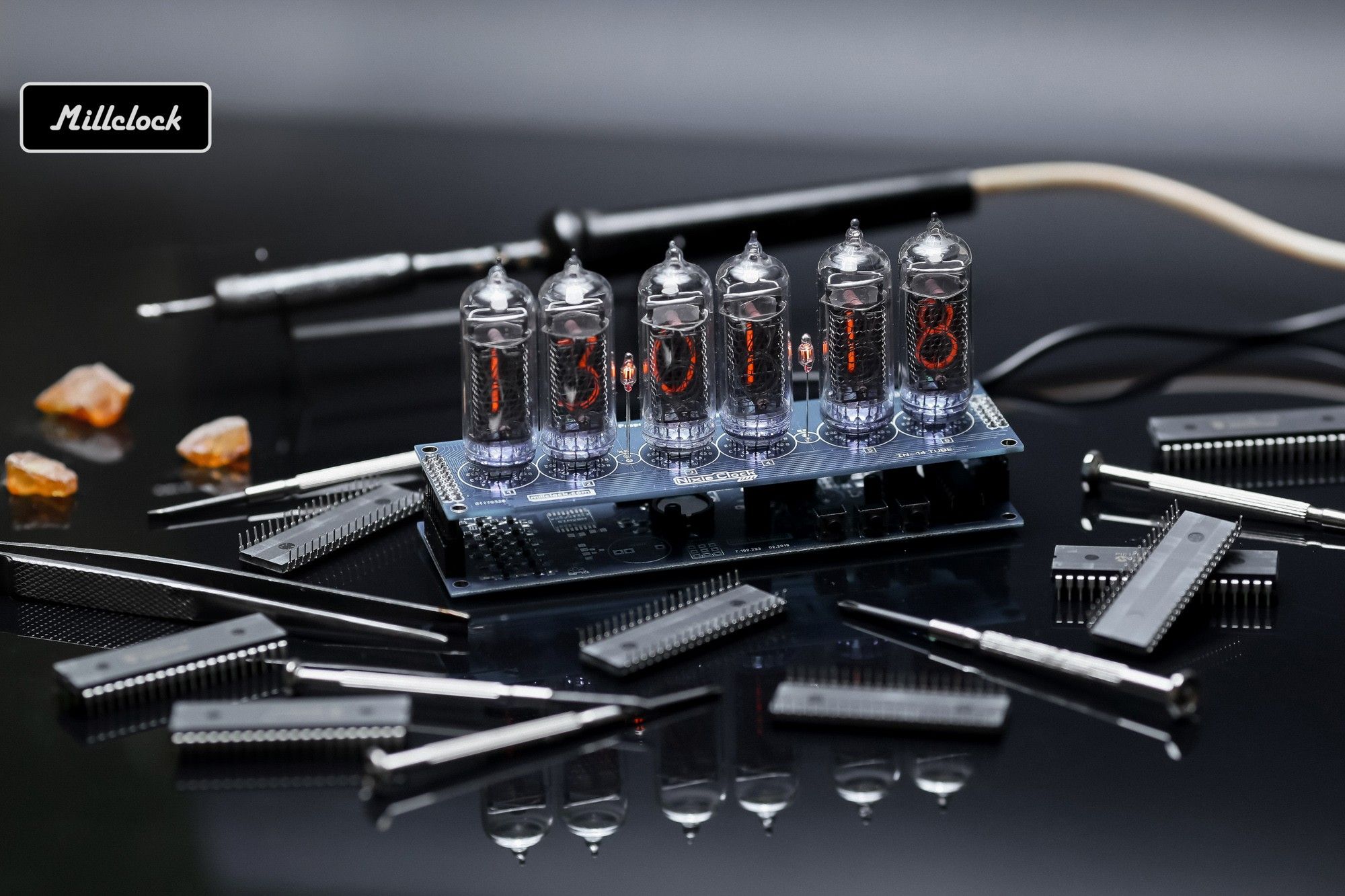 Nixie tube clock, include IN-14 tubes and plywood case