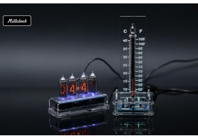 Set mit IN-14 Nixie Uhr und IN-13 Nixie Rohr Thermometer vollständig montiert Uhren - Set mit IN-14 Nixie Uhr und IN-13 Nixie Rohr Thermometer vollständig montiert