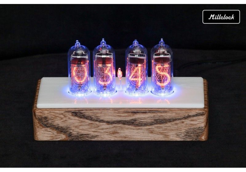 IN-14 Nixie tube Clock in Mocha marble and Ash stuffed with Vision and Sound 