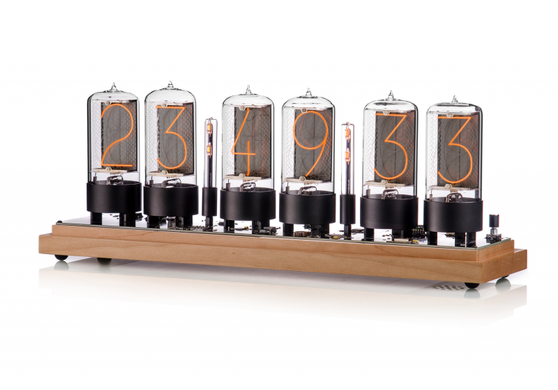 ZIN-70 Nixie Clock on Mapple wood base and Glass cover. Z568M 
