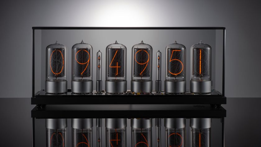 ZIN70 Nixie Tube Clock – Black Case, Silver Bases & Tinted Glass | Millclock