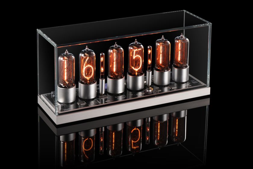 ZIN18 Nixie Tube Clock Silver Case Smoked Glass Dome by Millclock