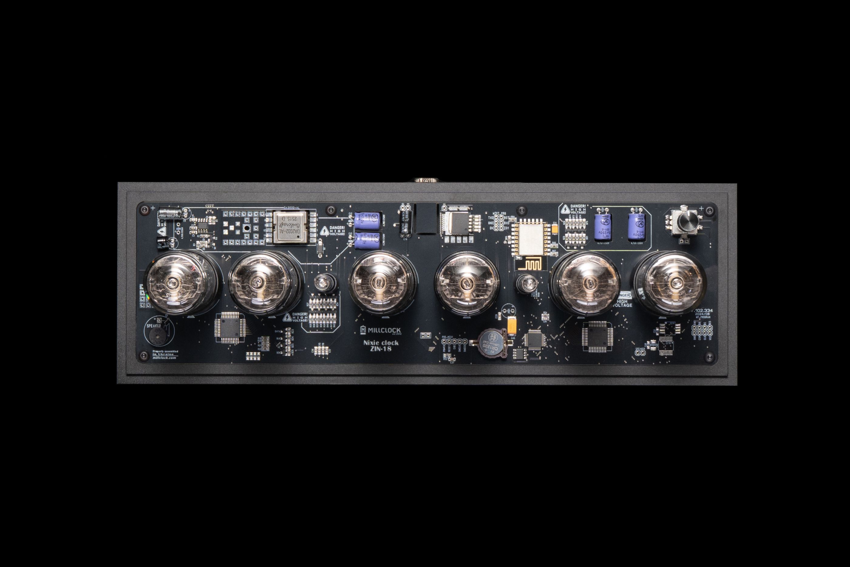 ZIN18 Nixie Tube Clock Black Case Smoked Glass Dome