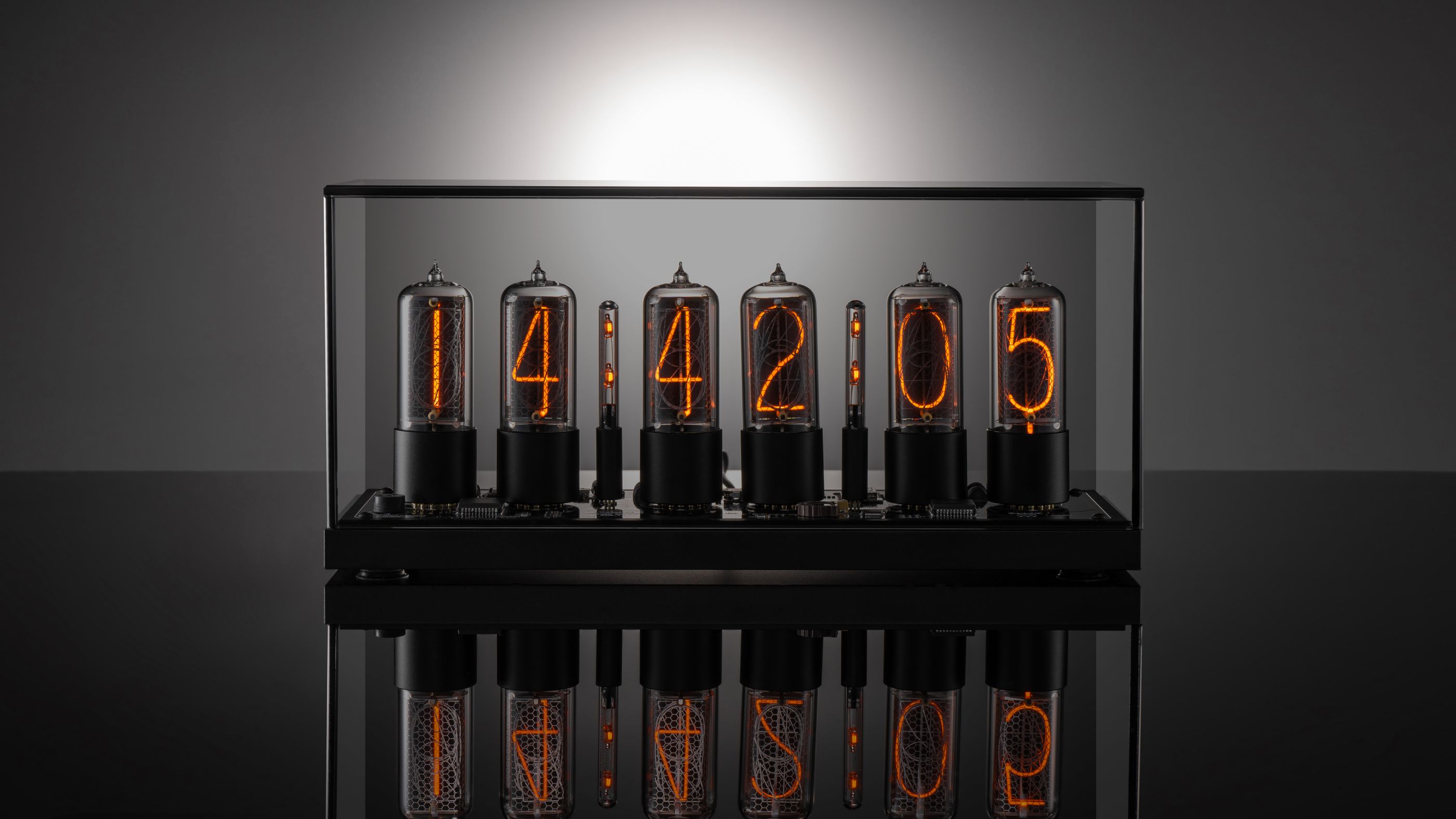 ZIN18 Nixie Tube Clock Black Case Smoked Glass Dome