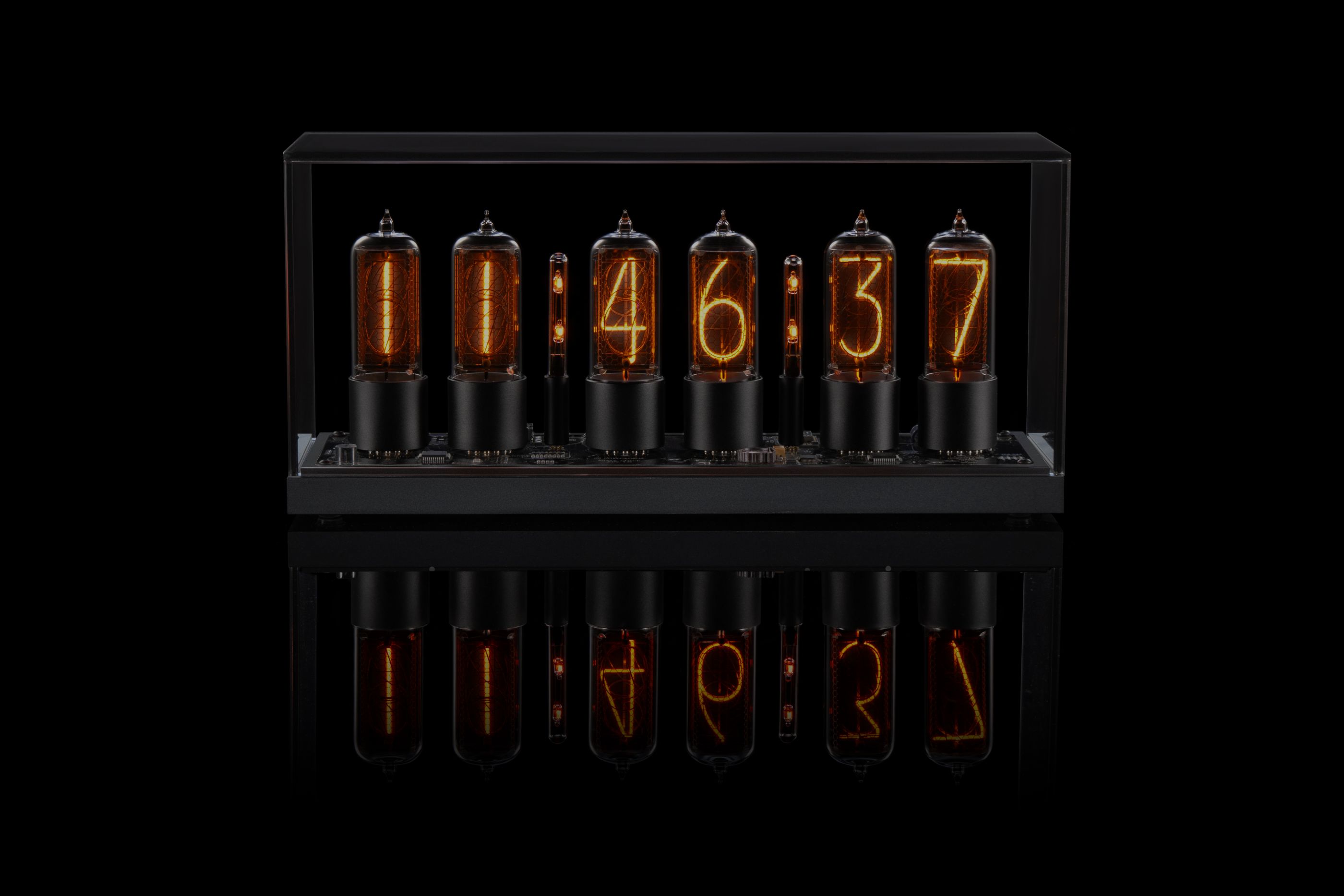 ZIN18 Nixie Tube Clock Black Case Smoked Glass Dome