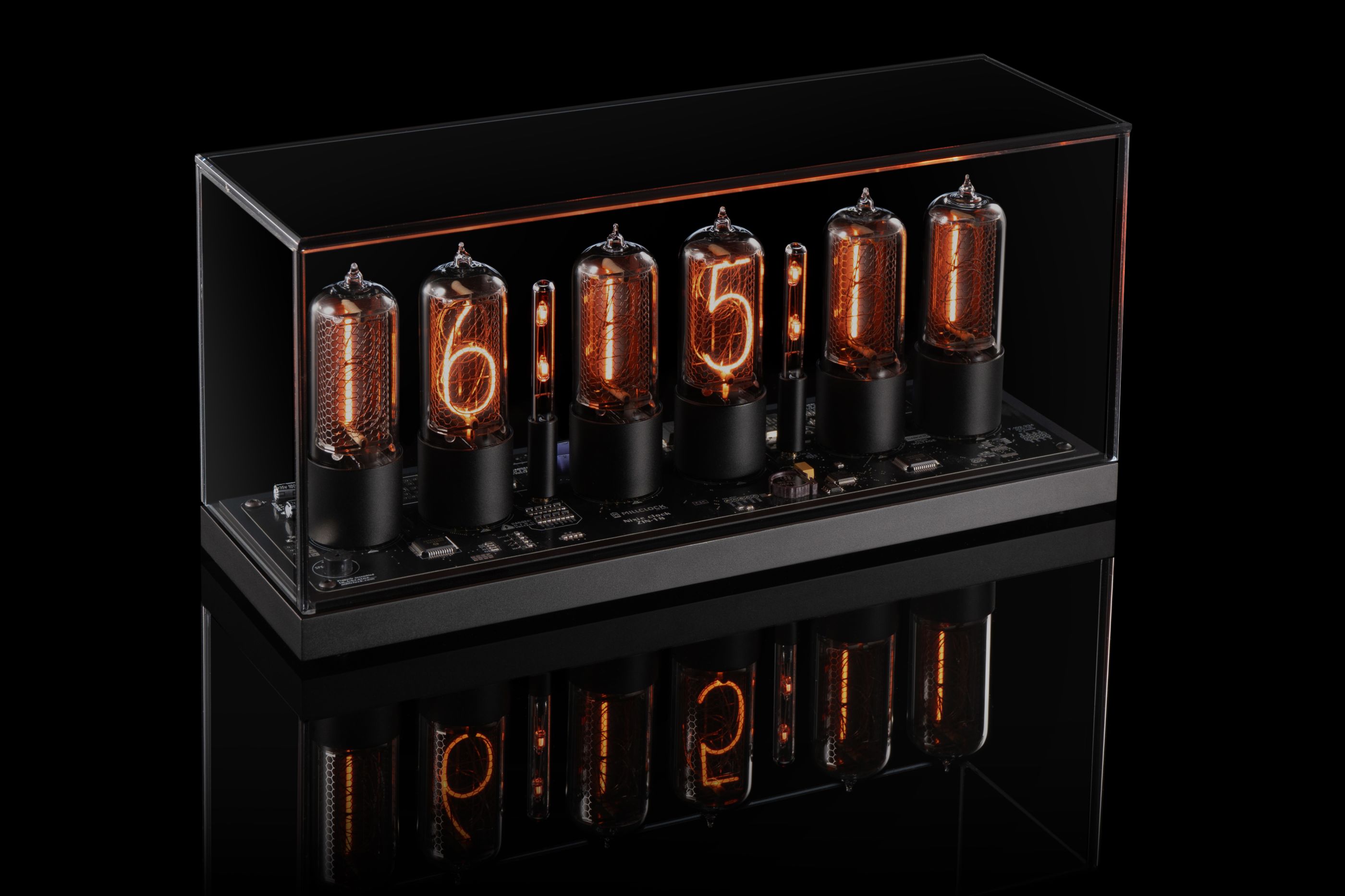ZIN18 Nixie Tube Clock Black Case Smoked Glass Dome