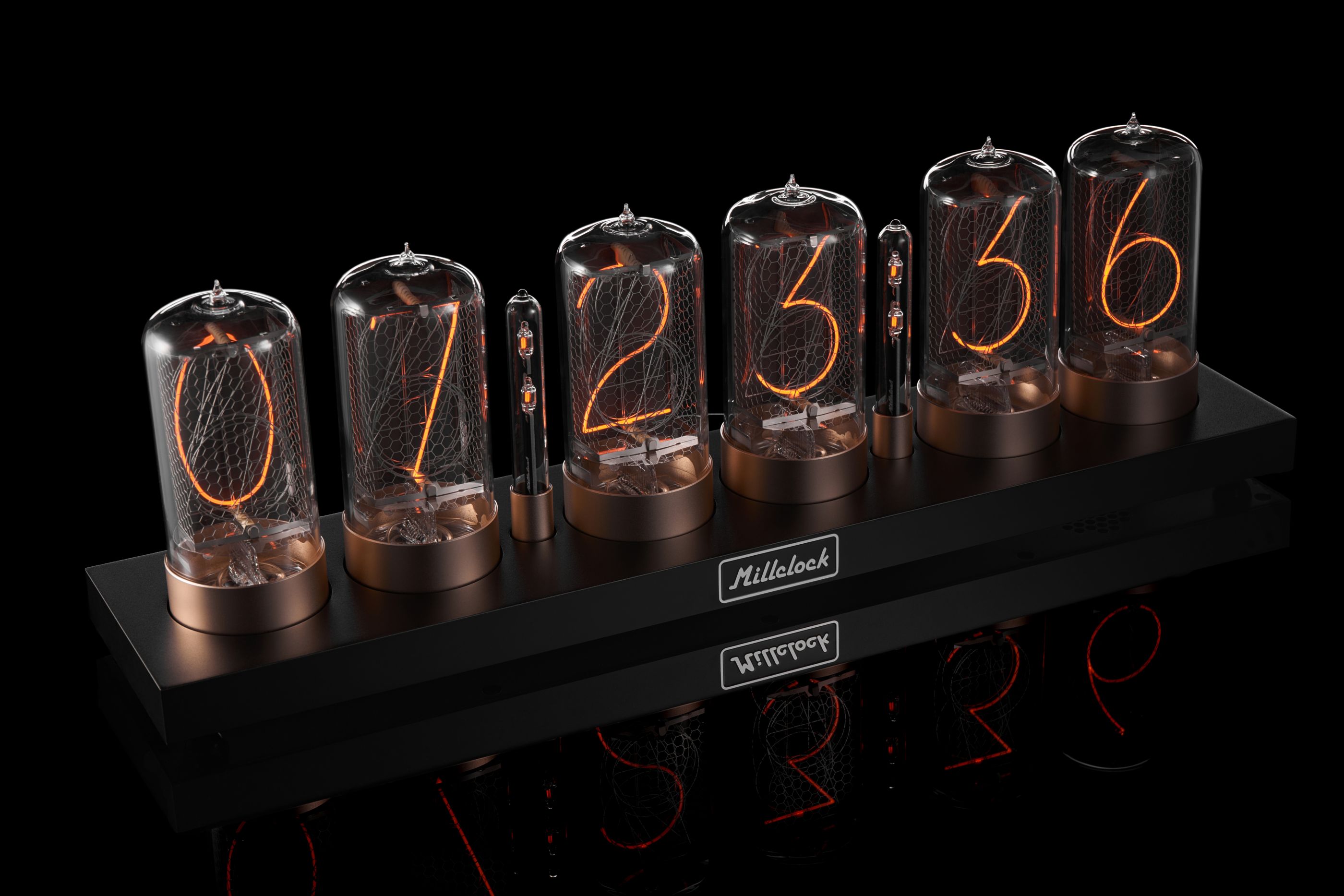 ZIN70 Nixie Tube Clock Black Case Gold Bases by Millclock