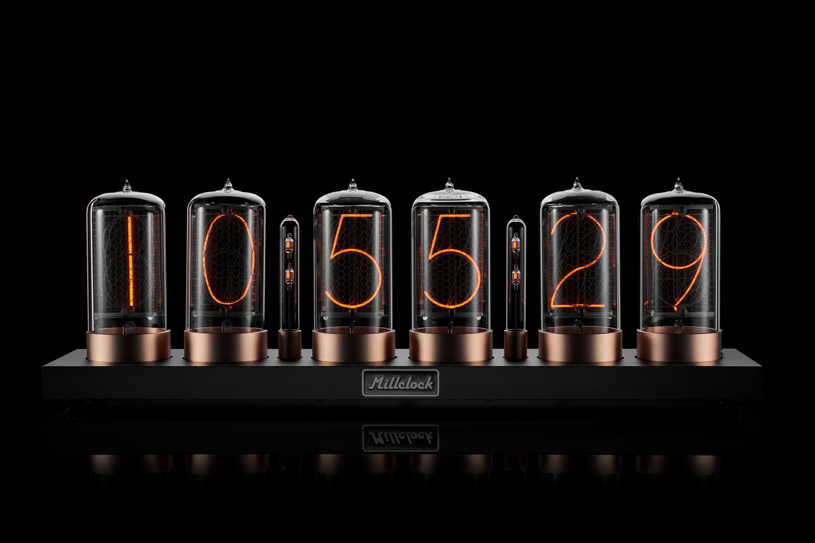 ZIN70 Nixie Tube Clock Black Case Gold Bases by Millclock