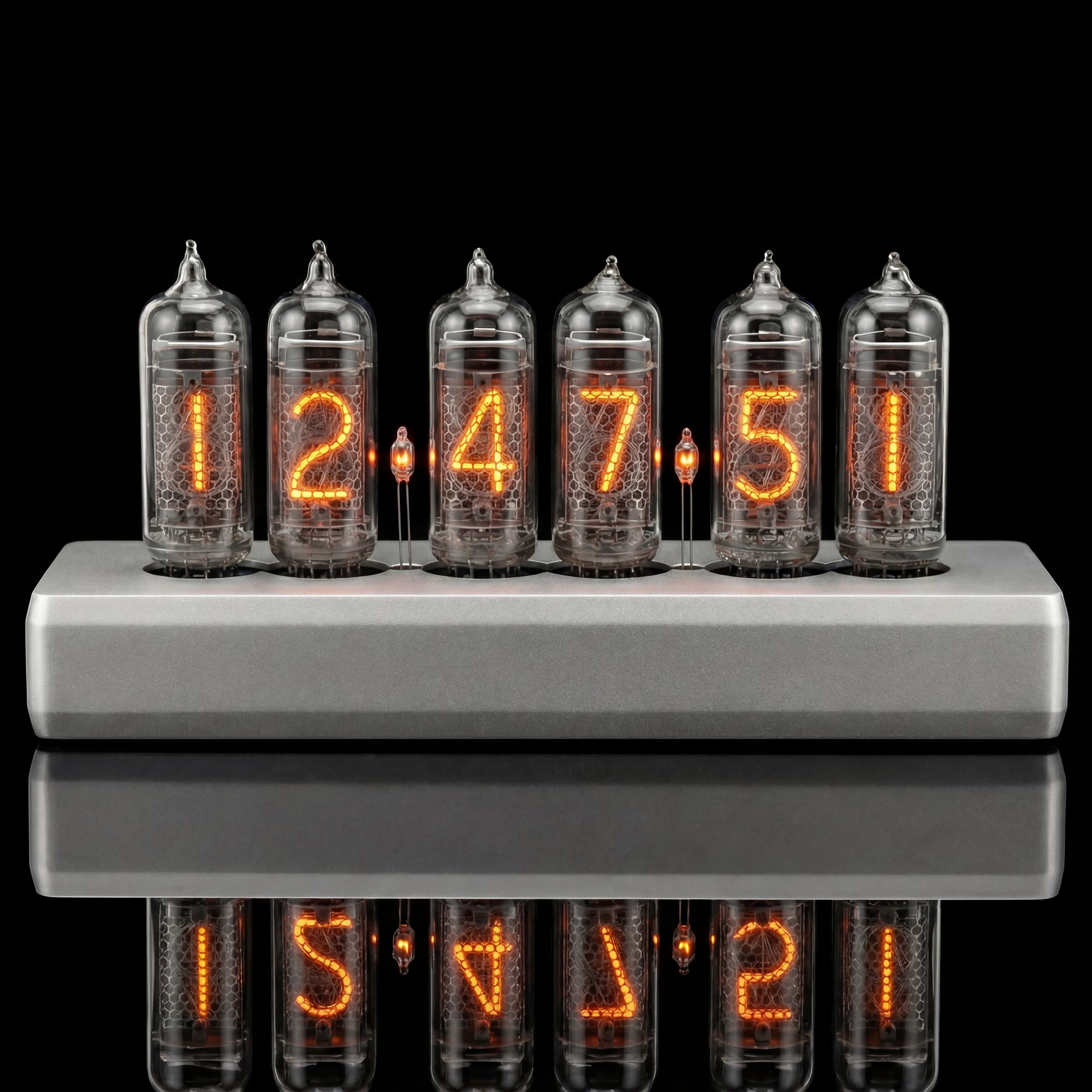IN-14 Nixie Tube Clock – Silver Anodised Aluminium Case with 6 Vintage Tubes | Millclock