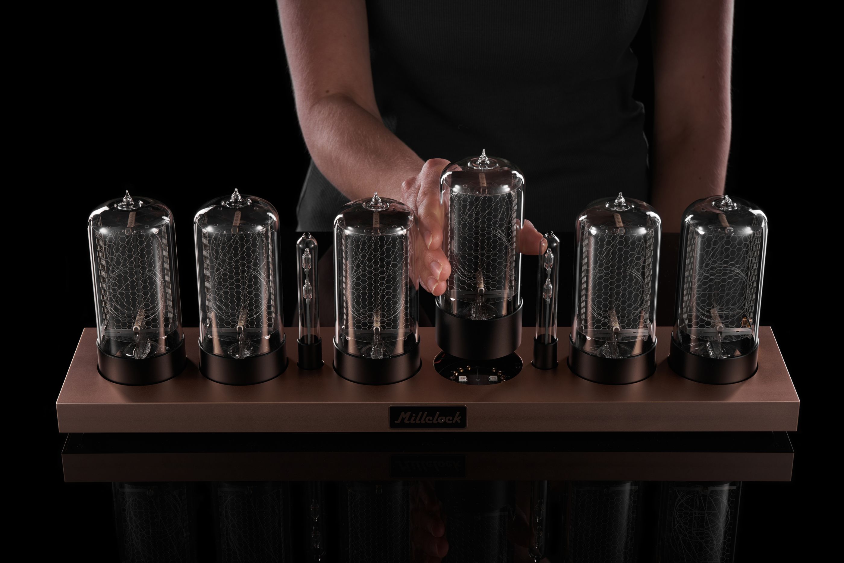 ZIN70 Nixie Tube Clock – Gold Case with Black Bases | Millclock