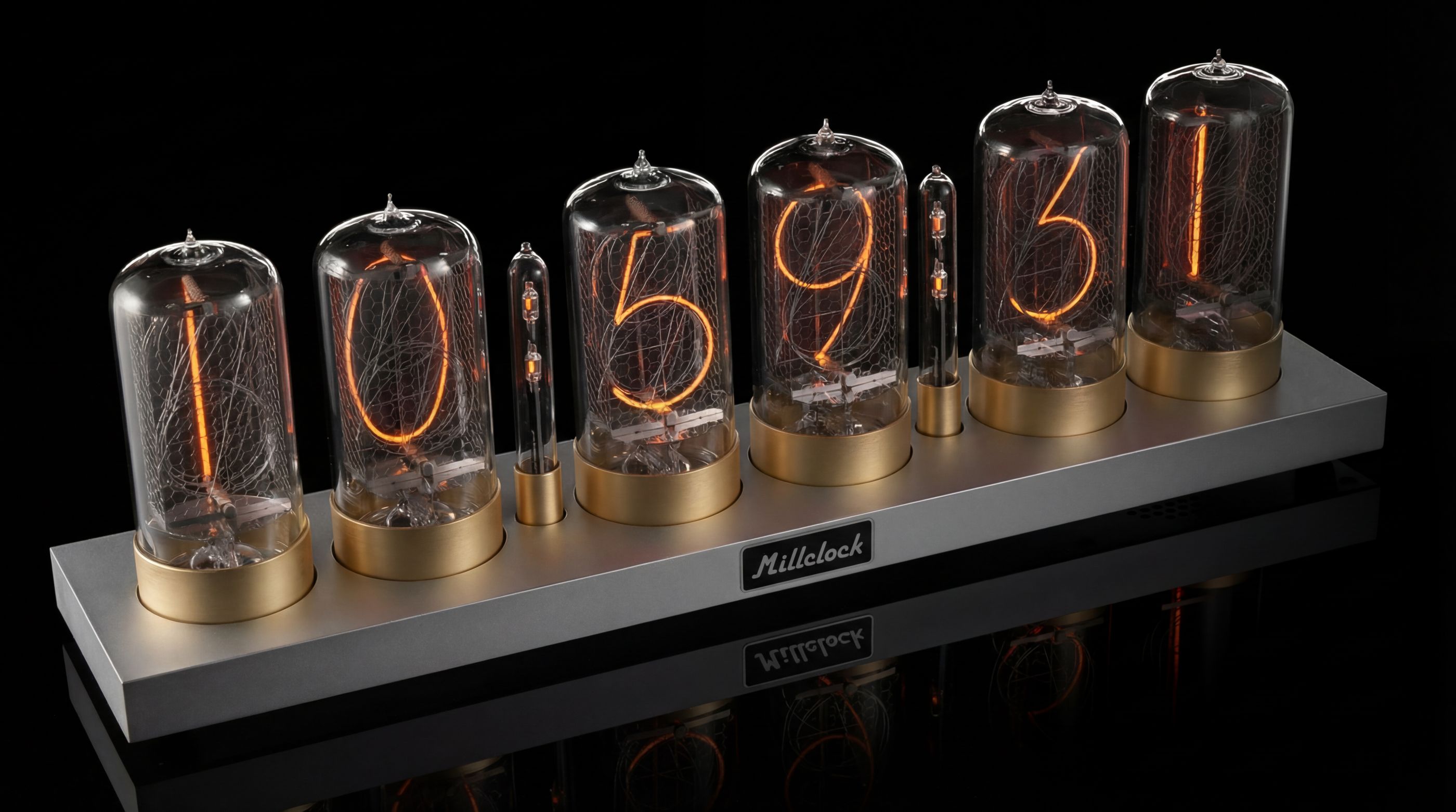 ZIN70 Nixie Tube Clock — Silver Case with Gold Bases