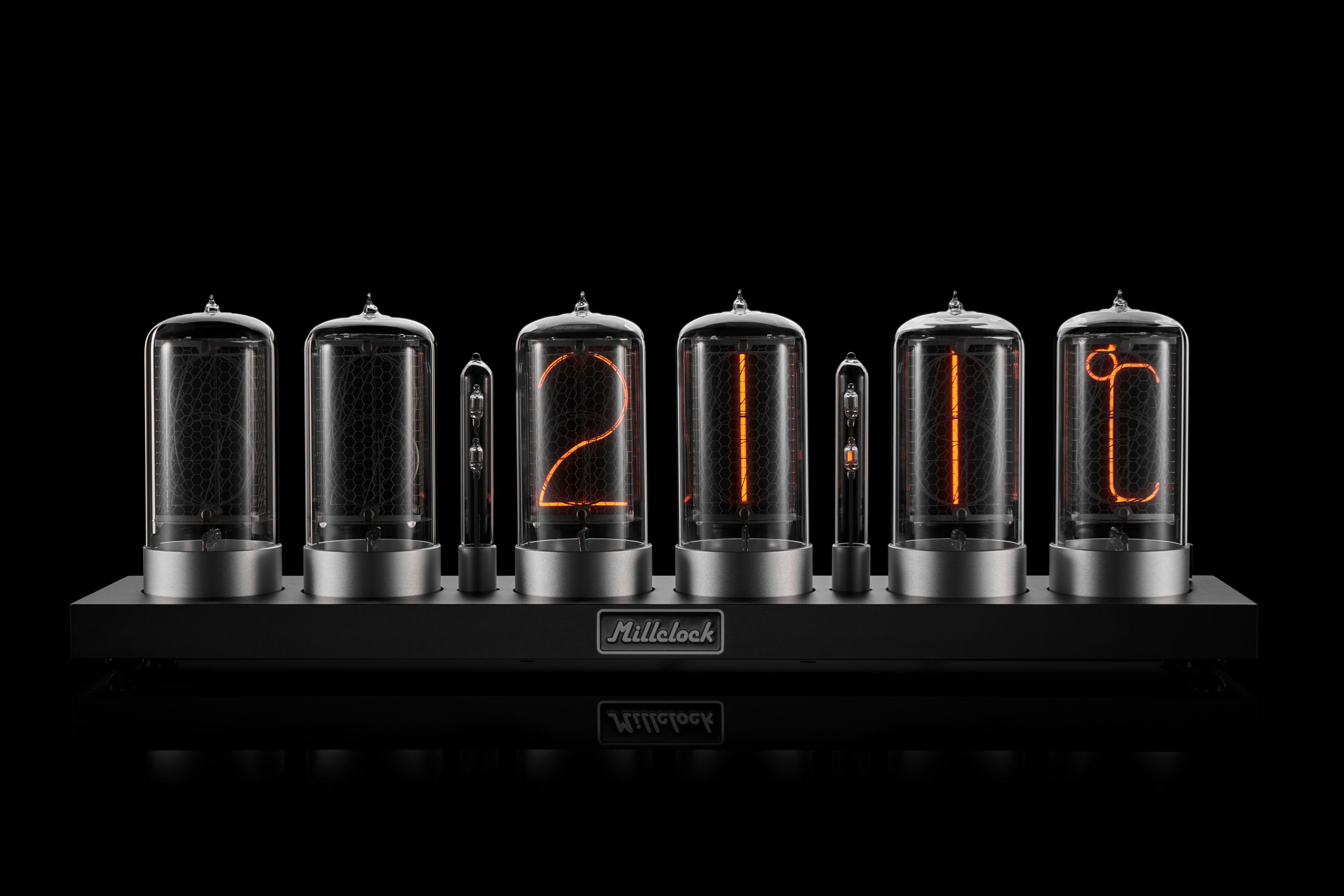 ZIN70 Nixie Tube Clock Black Case Silver Bases by Millclock