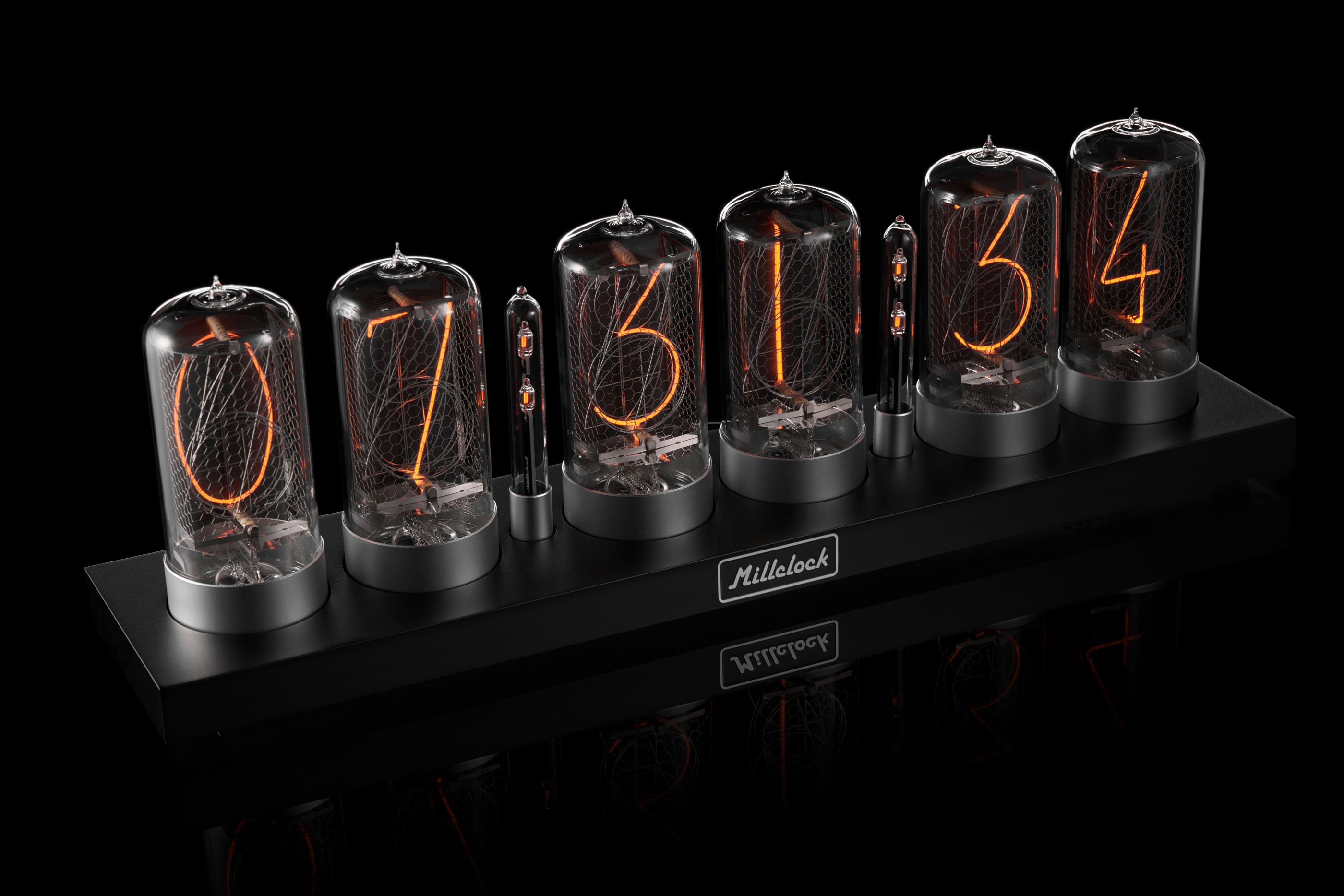 ZIN70 Nixie Tube Clock Black Case Silver Bases by Millclock