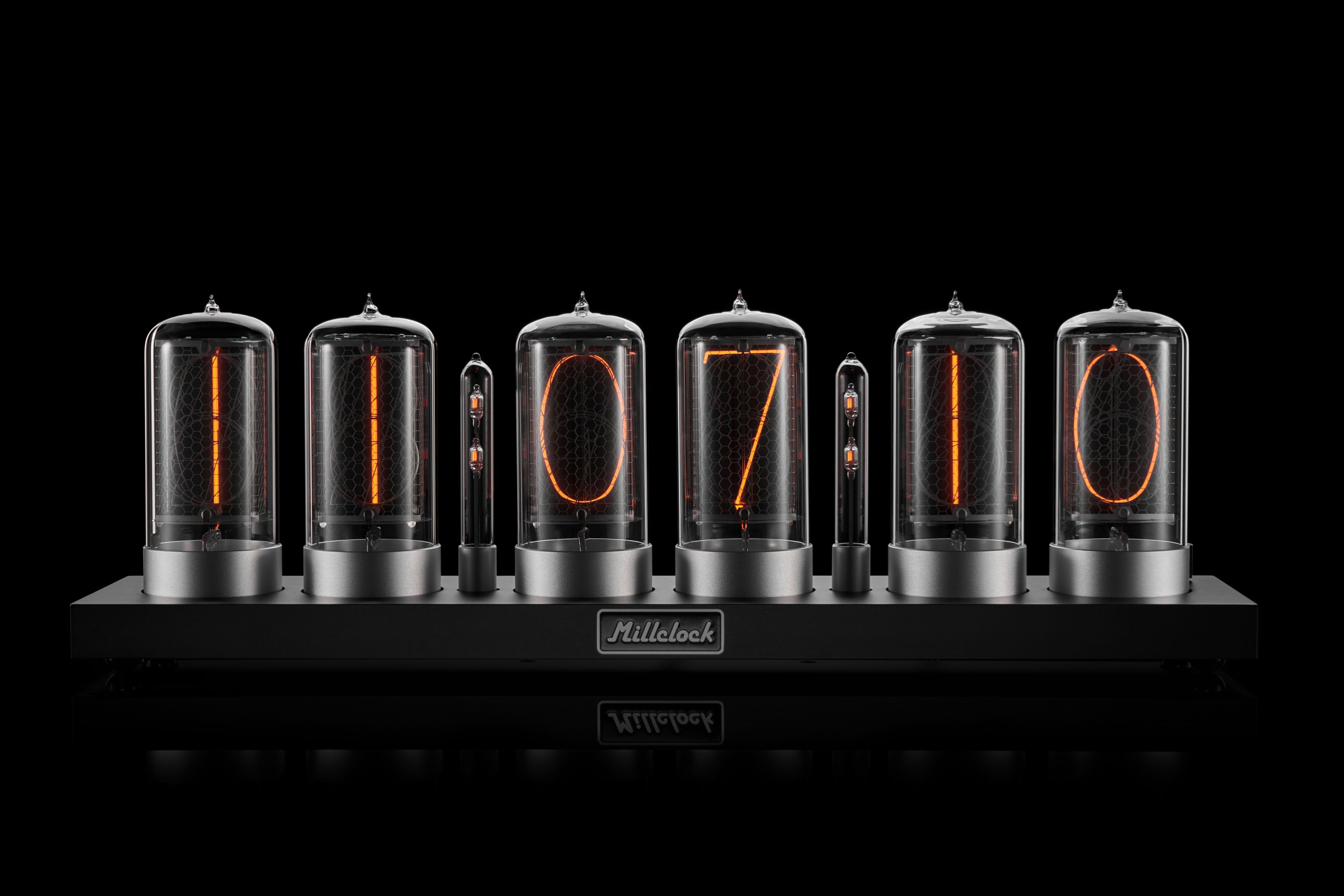 ZIN70 Nixie Tube Clock Black Case Silver Bases by Millclock
